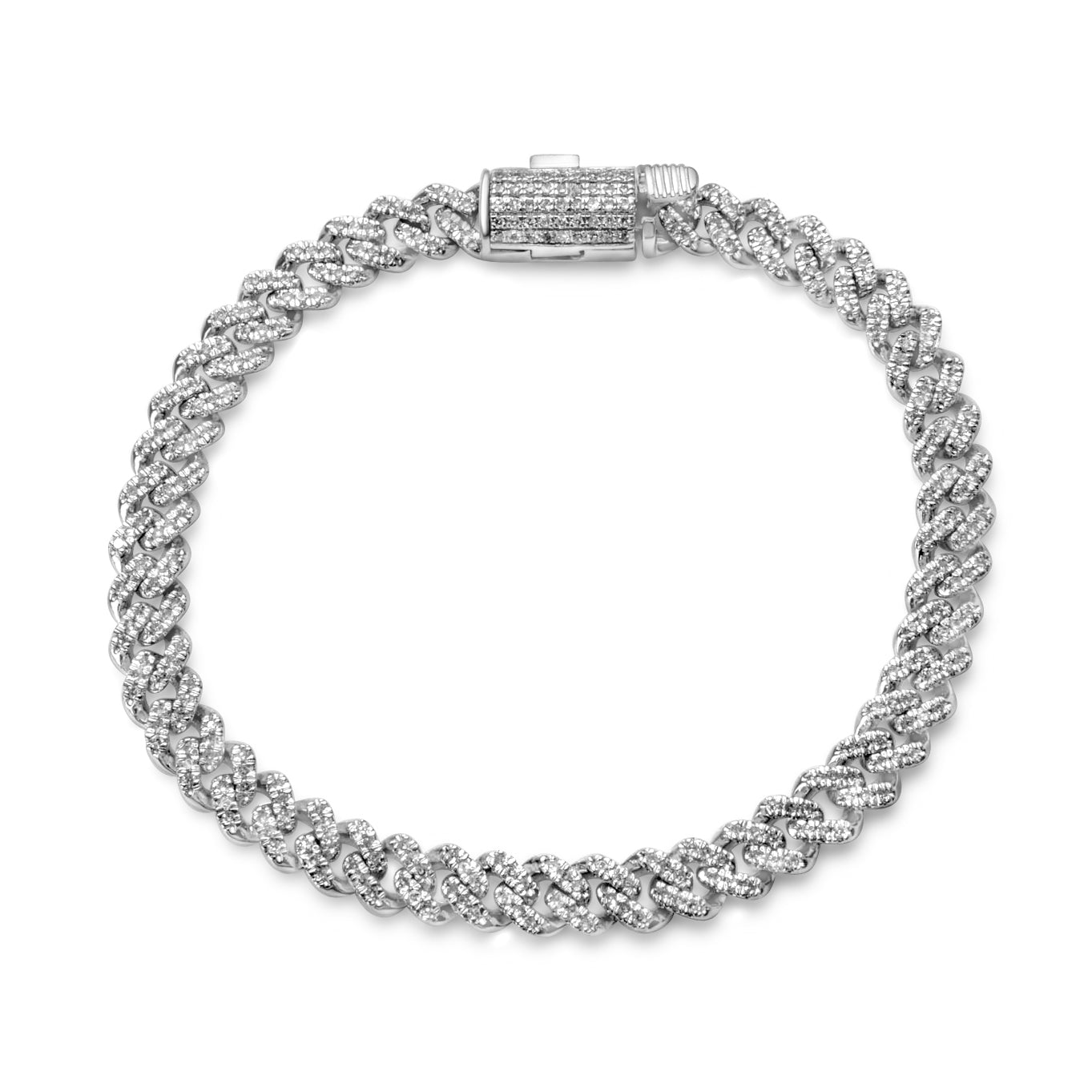 10K White Gold Diamond Cuban Link Bracelet 5.80mm 1.29ctw