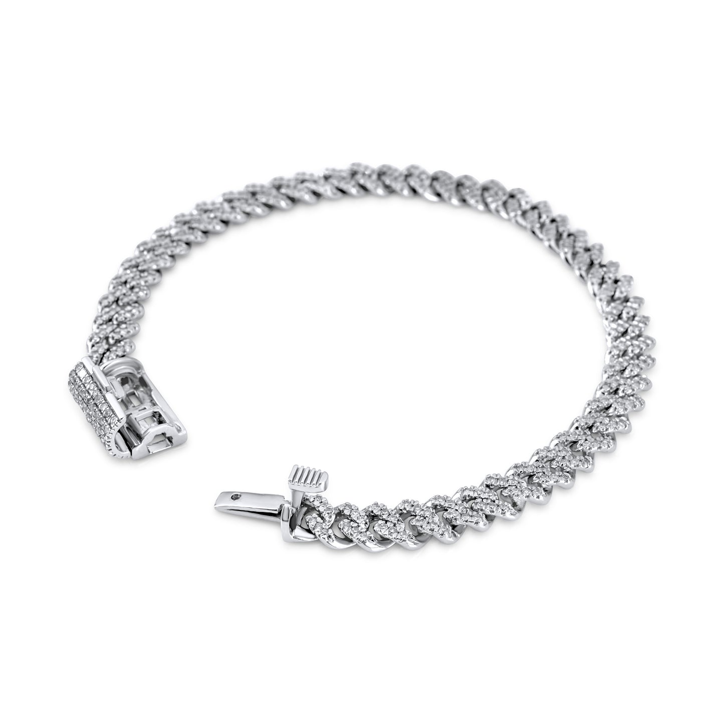 10K White Gold Diamond Cuban Link Bracelet 5.80mm 1.29ctw