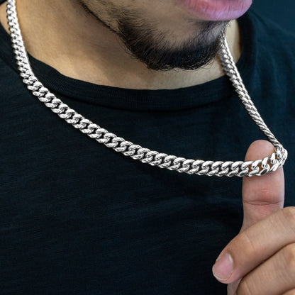 10K Hollow White Gold Cuban Chain 8.5mm