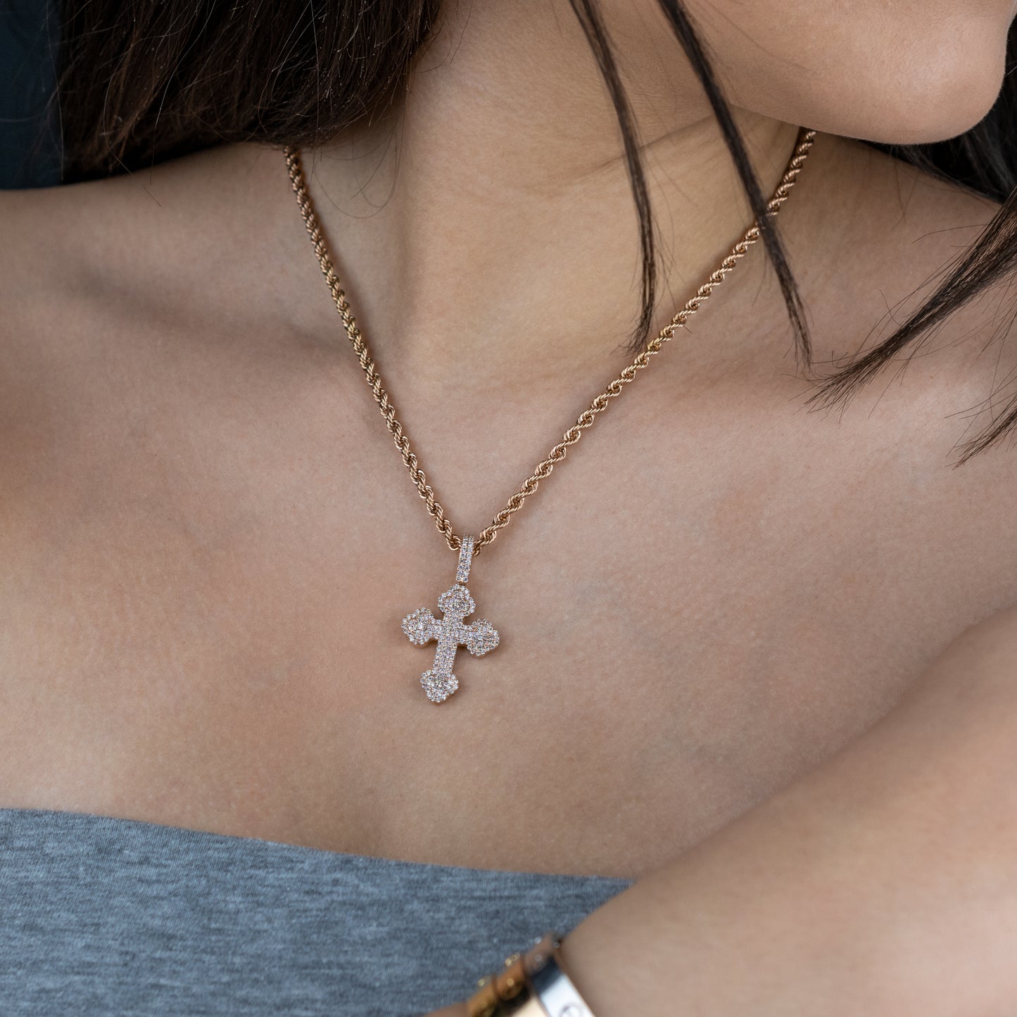 10K Rose Gold Diamond Cross Pendant 0.93 ctw