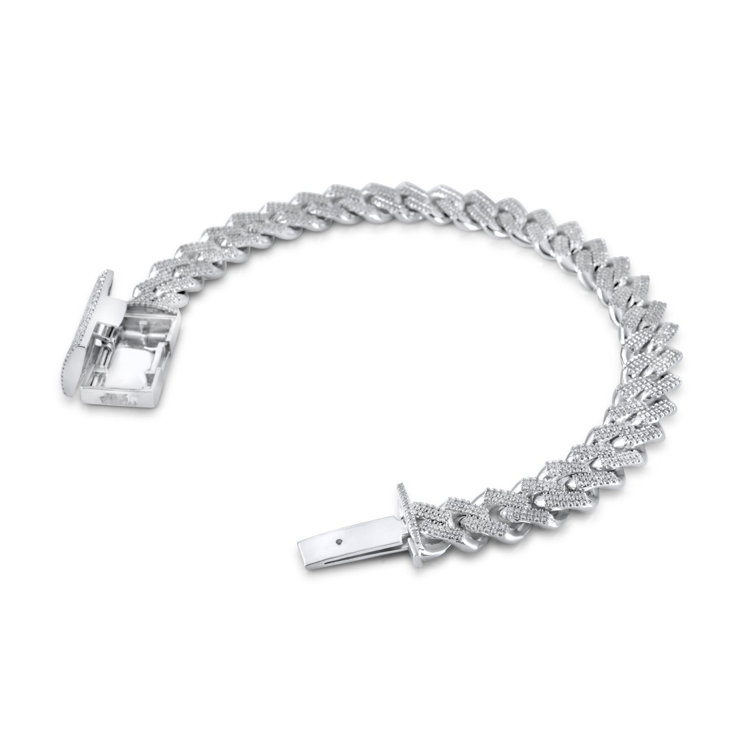 10K White Gold Diamond Cuban Link Bracelet 9.5mm 2.01ctw