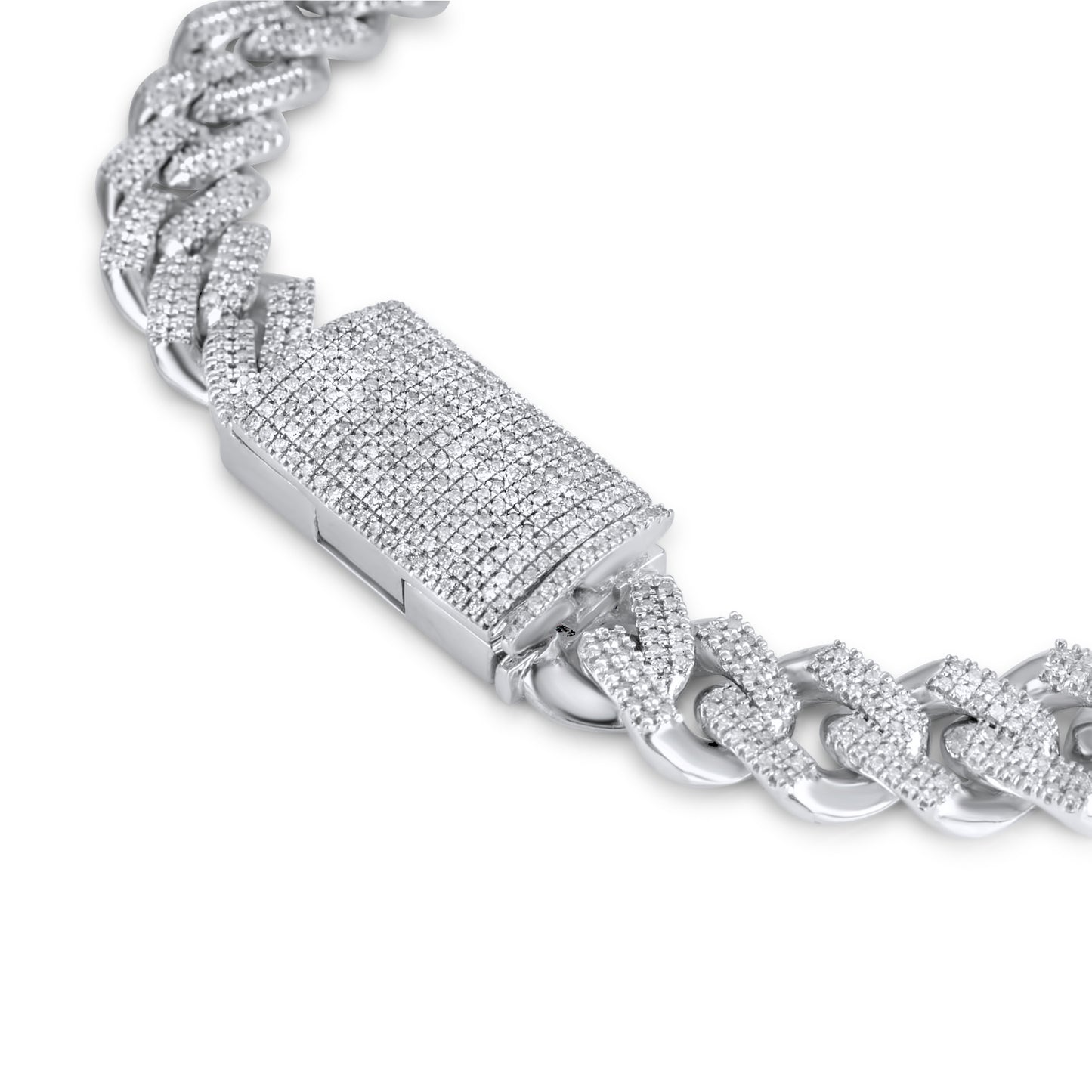 10K White Gold Diamond Cuban Link Bracelet 9.5mm 2.01ctw