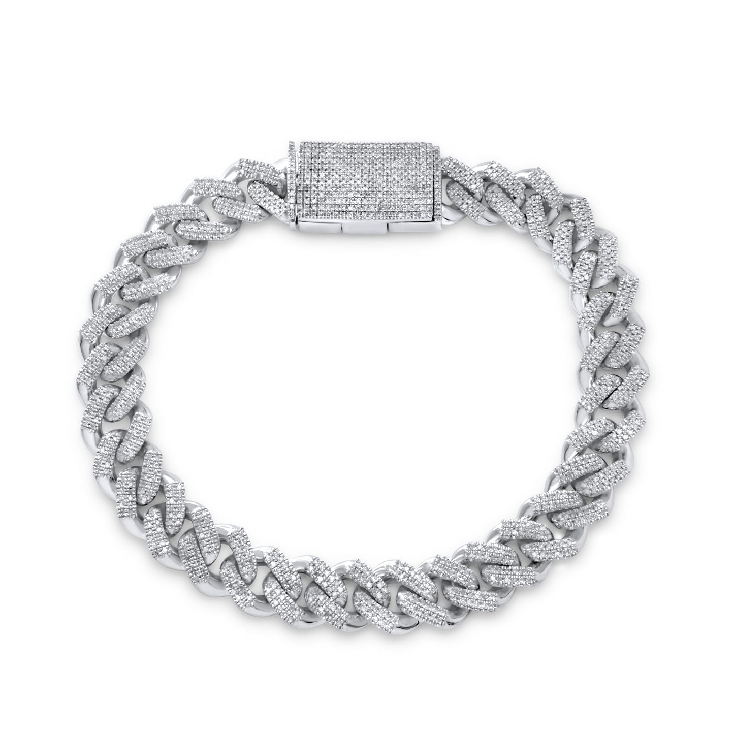 10K White Gold Diamond Cuban Link Bracelet 9.5mm 2.01ctw