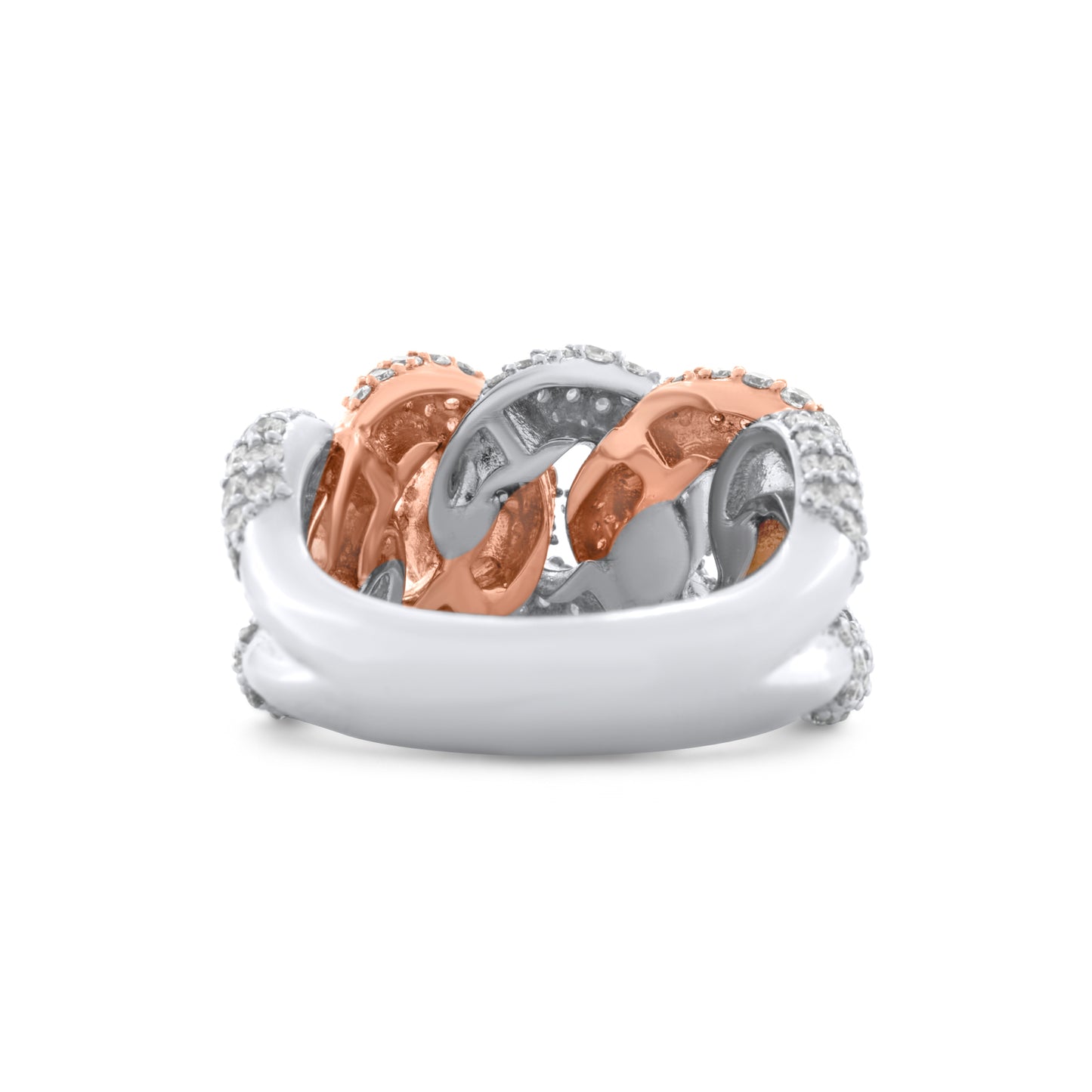 14k Rose Gold & White Gold Diamond Cuban Link Ring 4.50 ctw