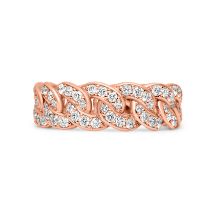 14k Rose Gold Diamond Cuban Link Ring 1.45 ctw