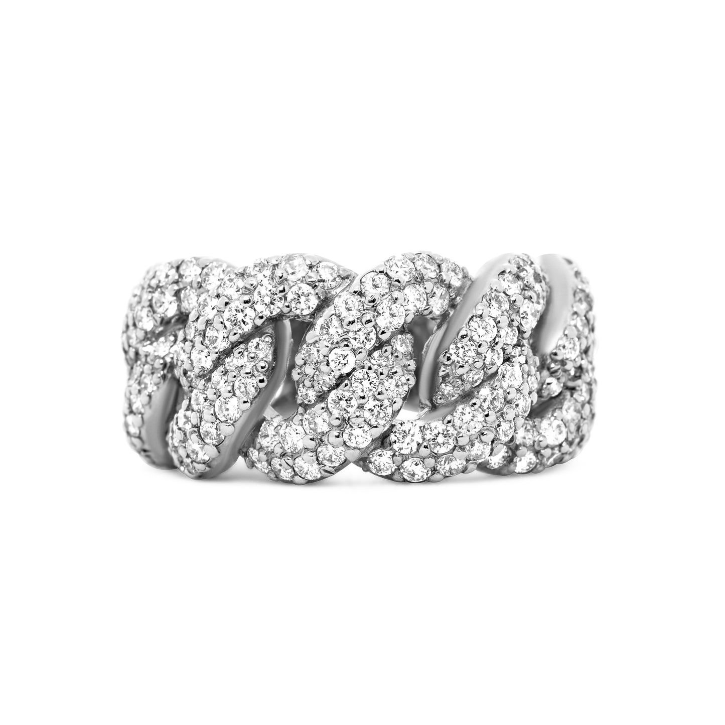 14k White Gold Diamond Cuban Link Ring 2.45 ctw