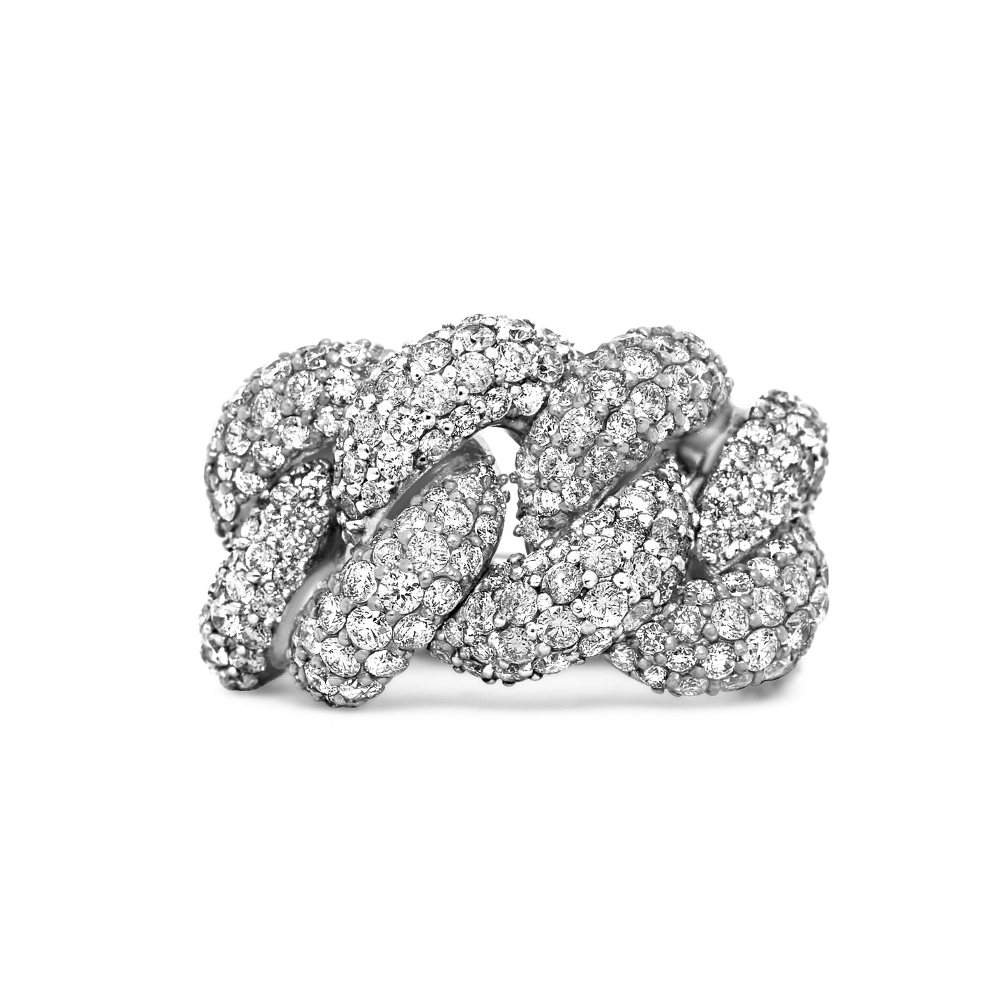 14k White Gold Diamond Cuban Link Ring 4.50 ctw