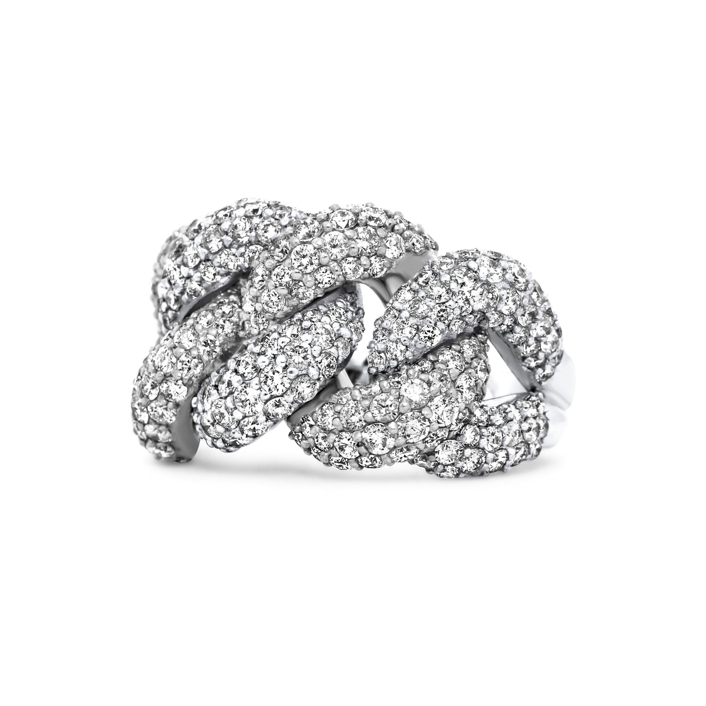 14k White Gold Diamond Cuban Link Ring 4.50 ctw