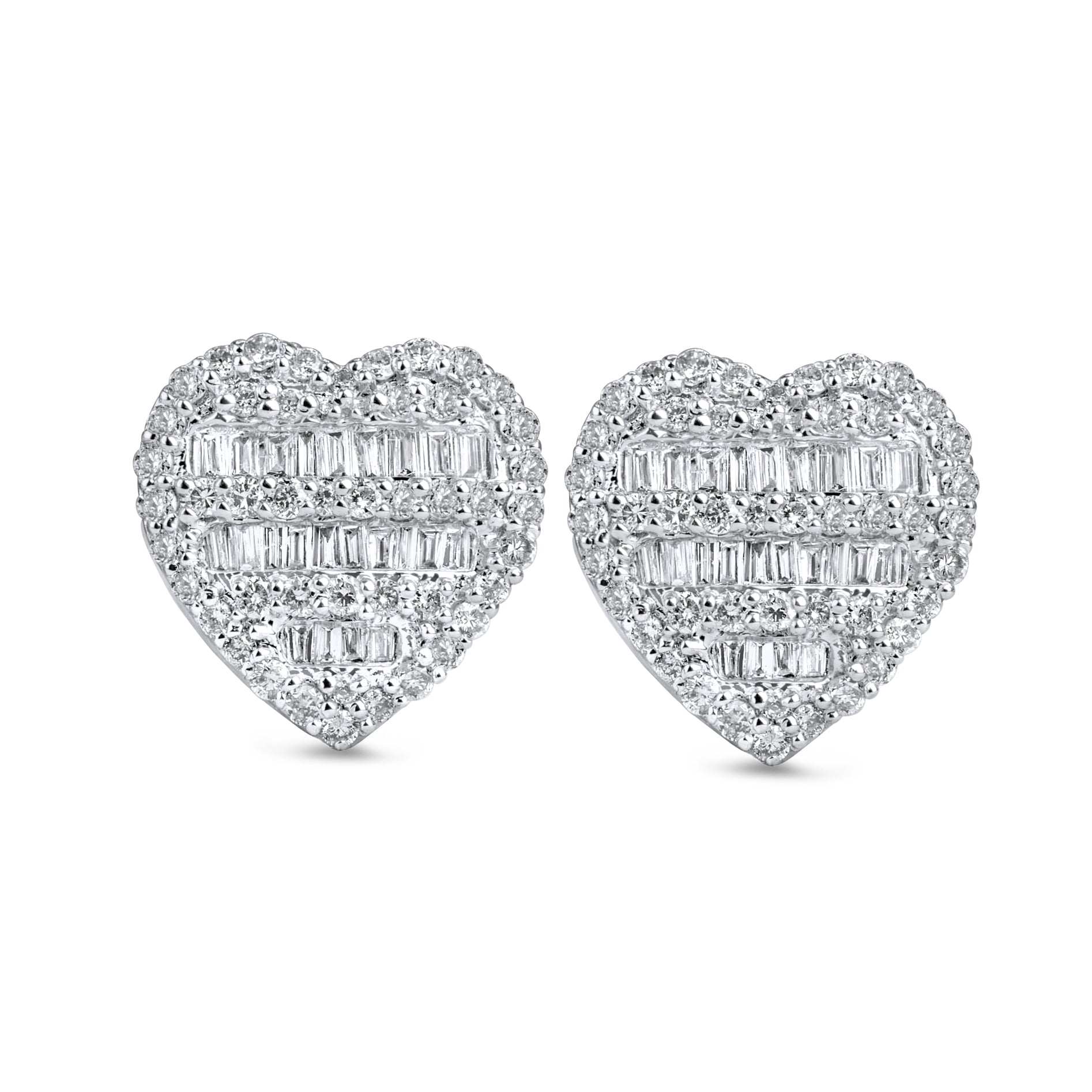 14K White Gold Diamond Baguette Heart Earrings 0.50 ctw