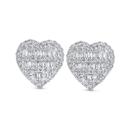 14K White Gold Diamond Baguette Heart Earrings 0.50 ctw