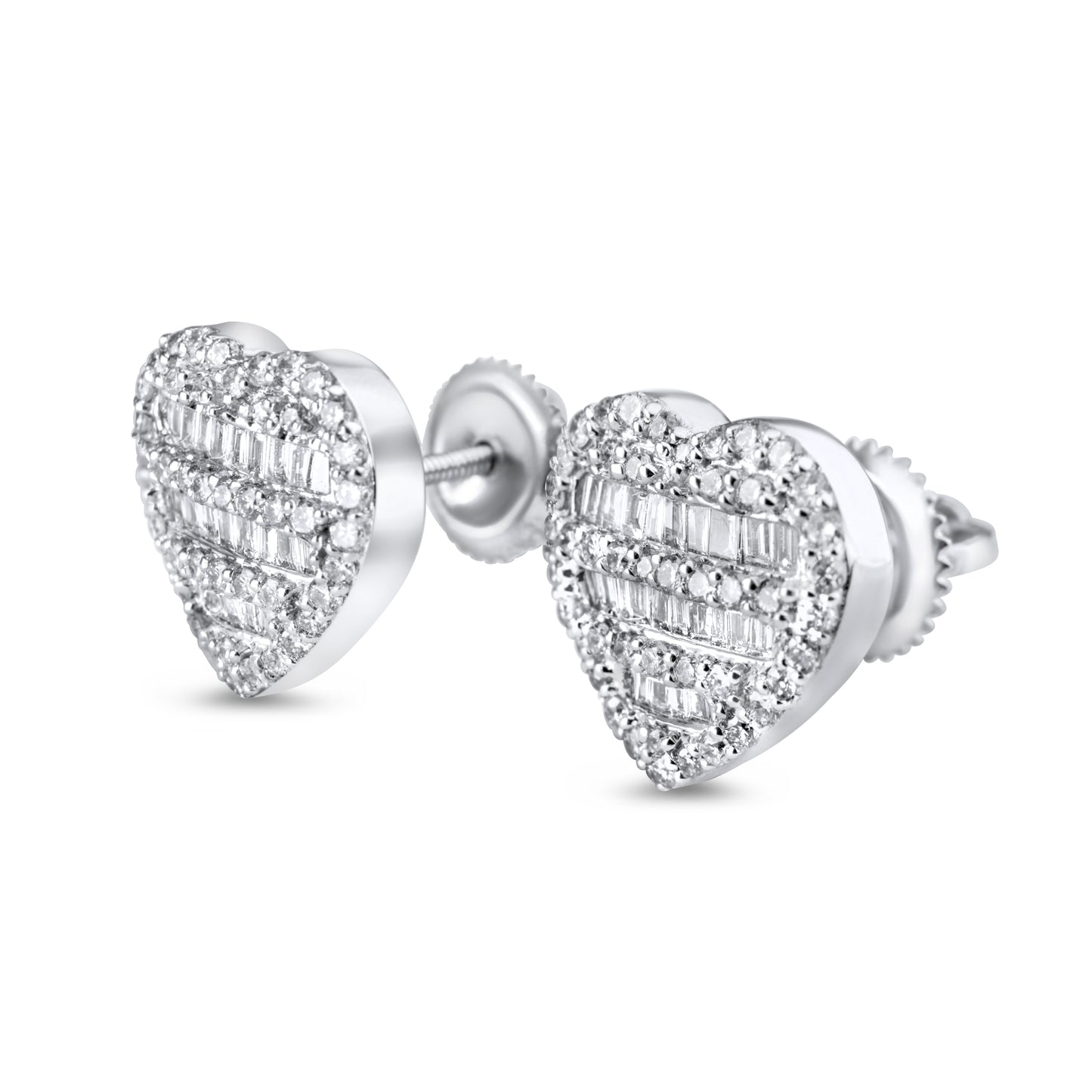 14K White Gold Diamond Baguette Heart Earrings 0.50 ctw