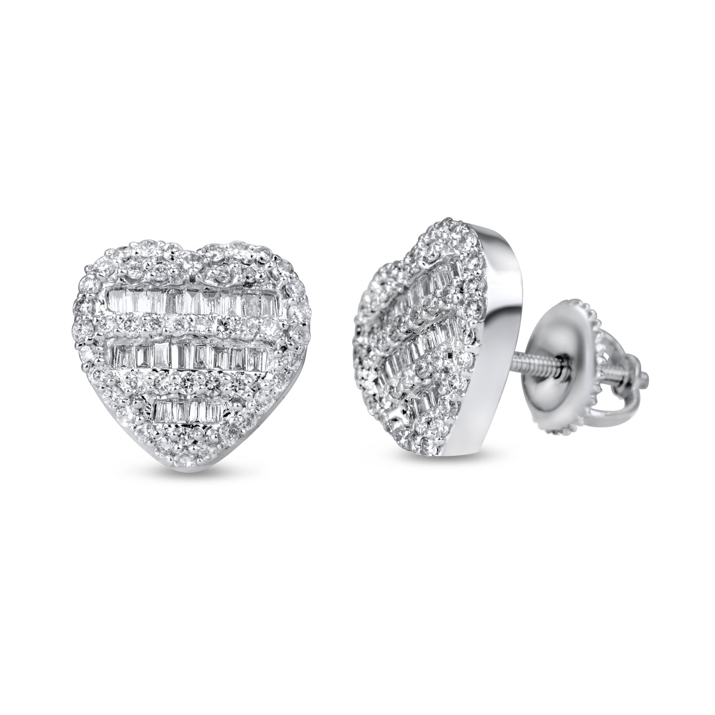 14K White Gold Diamond Baguette Heart Earrings 0.50 ctw