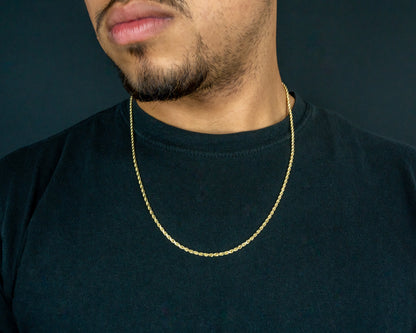 14K Solid Gold Hollow Rope Chain 2mm