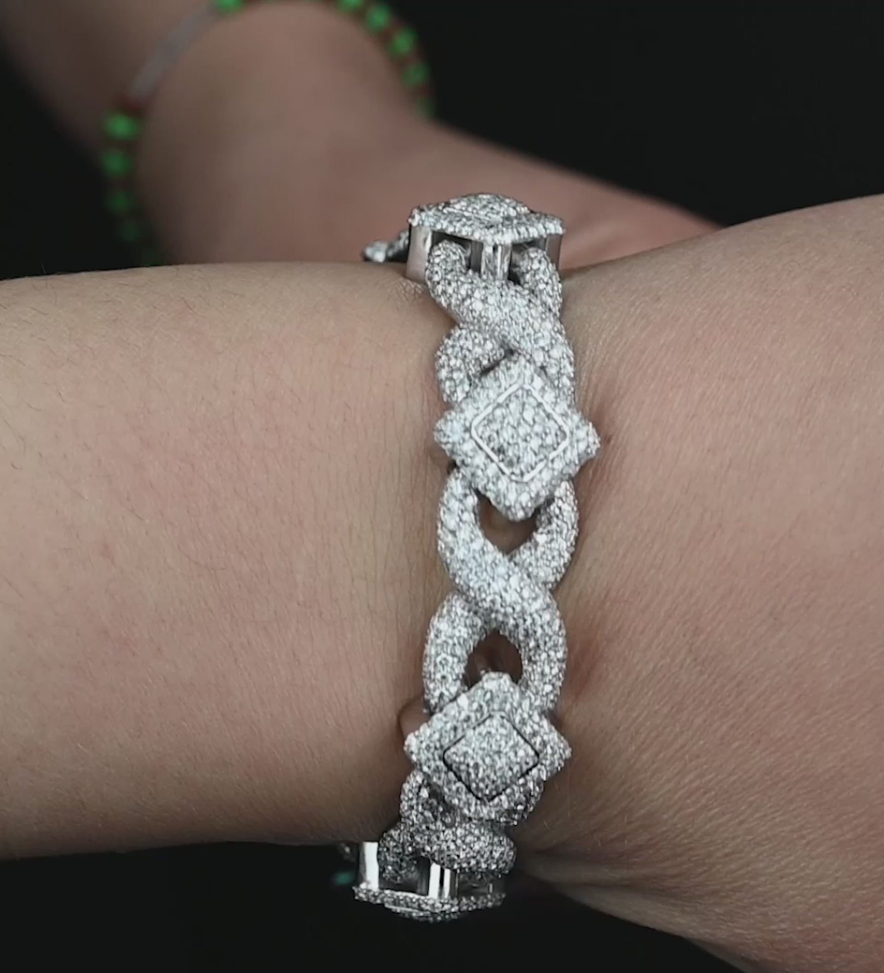 10k White Gold Square Infinity Link Diamond Bracelet 19.22 ctw