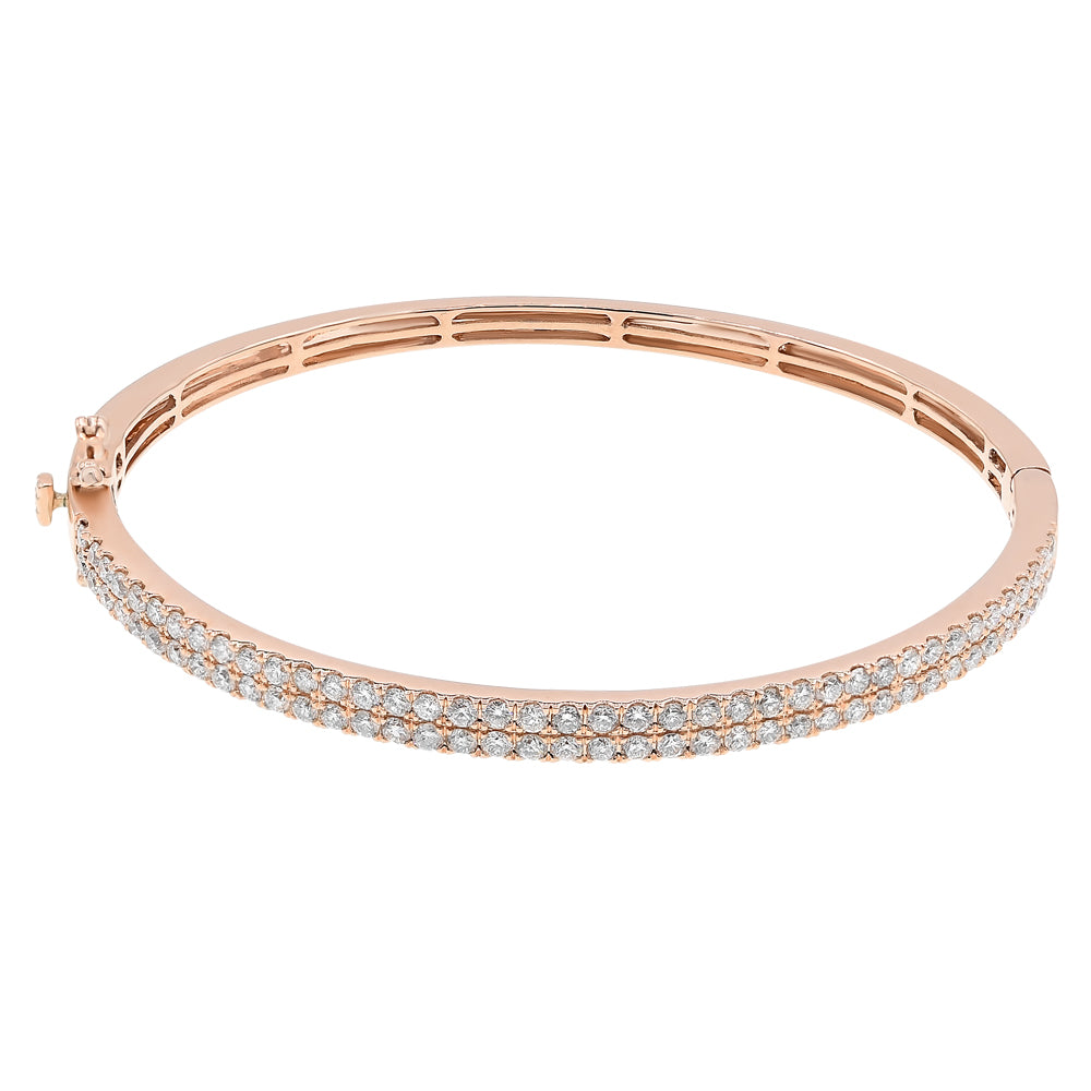 14k Rose Gold 2-Row Diamond Cuff Bangle 1.98ctw