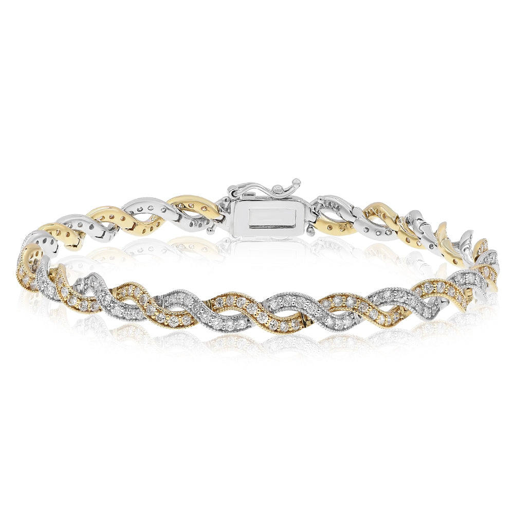 18k Two-Tone White and Yellow Gold Infinity Bracelet 2.68ctw