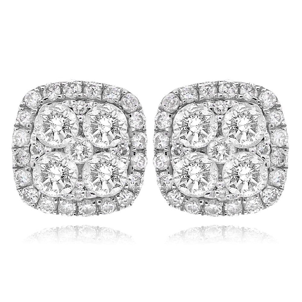 18k White Gold Diamond Cluster Earrings 1.15ctw