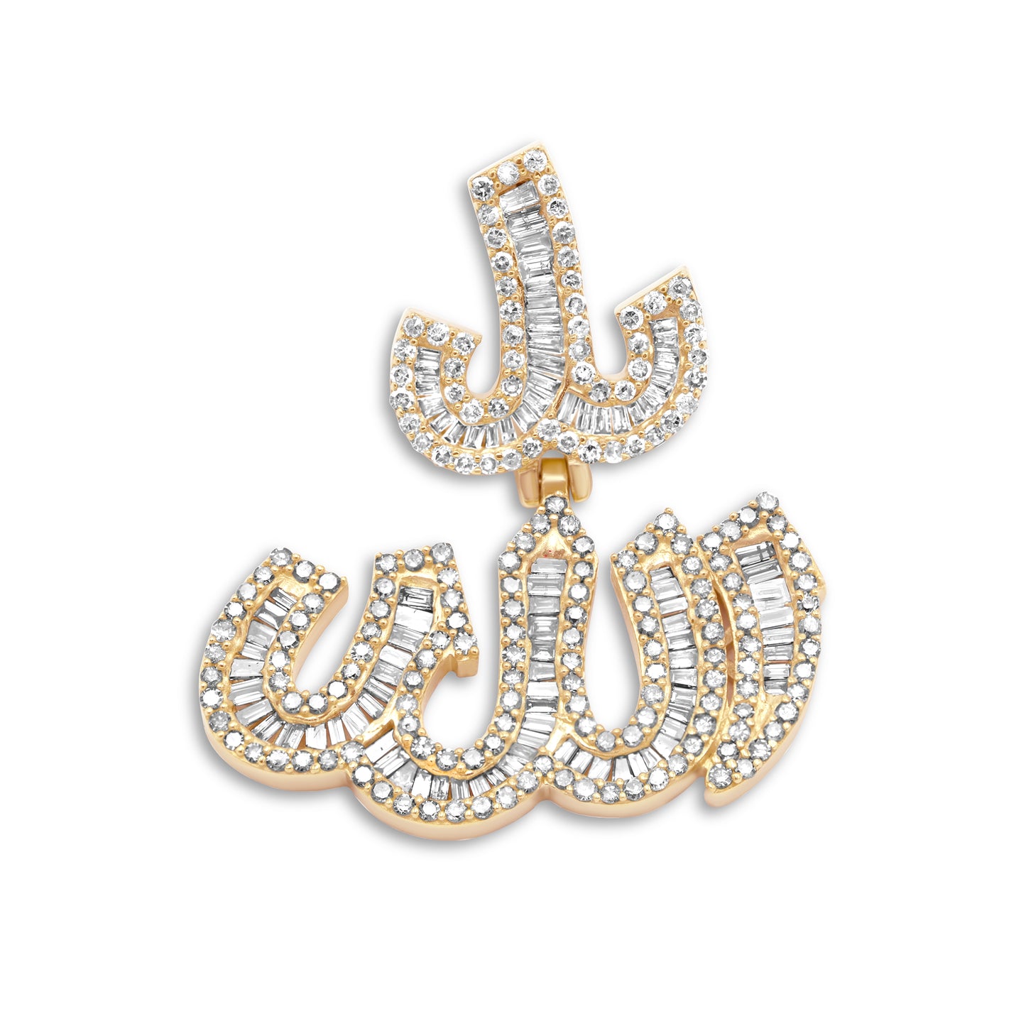 14k Yellow Gold Allah Baguette Pendant 2.29ctw