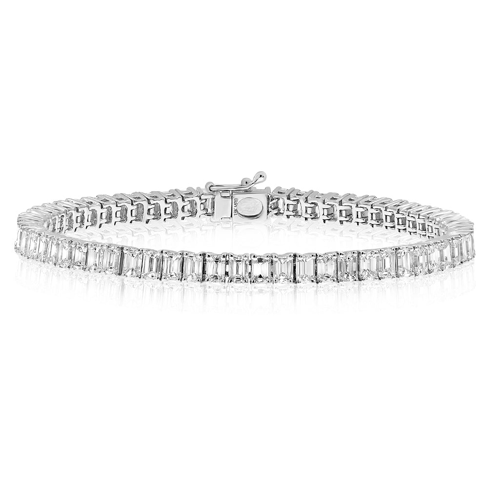 18k White Gold Emerald Cut Diamond Tennis Bracelet 10.25 ctw