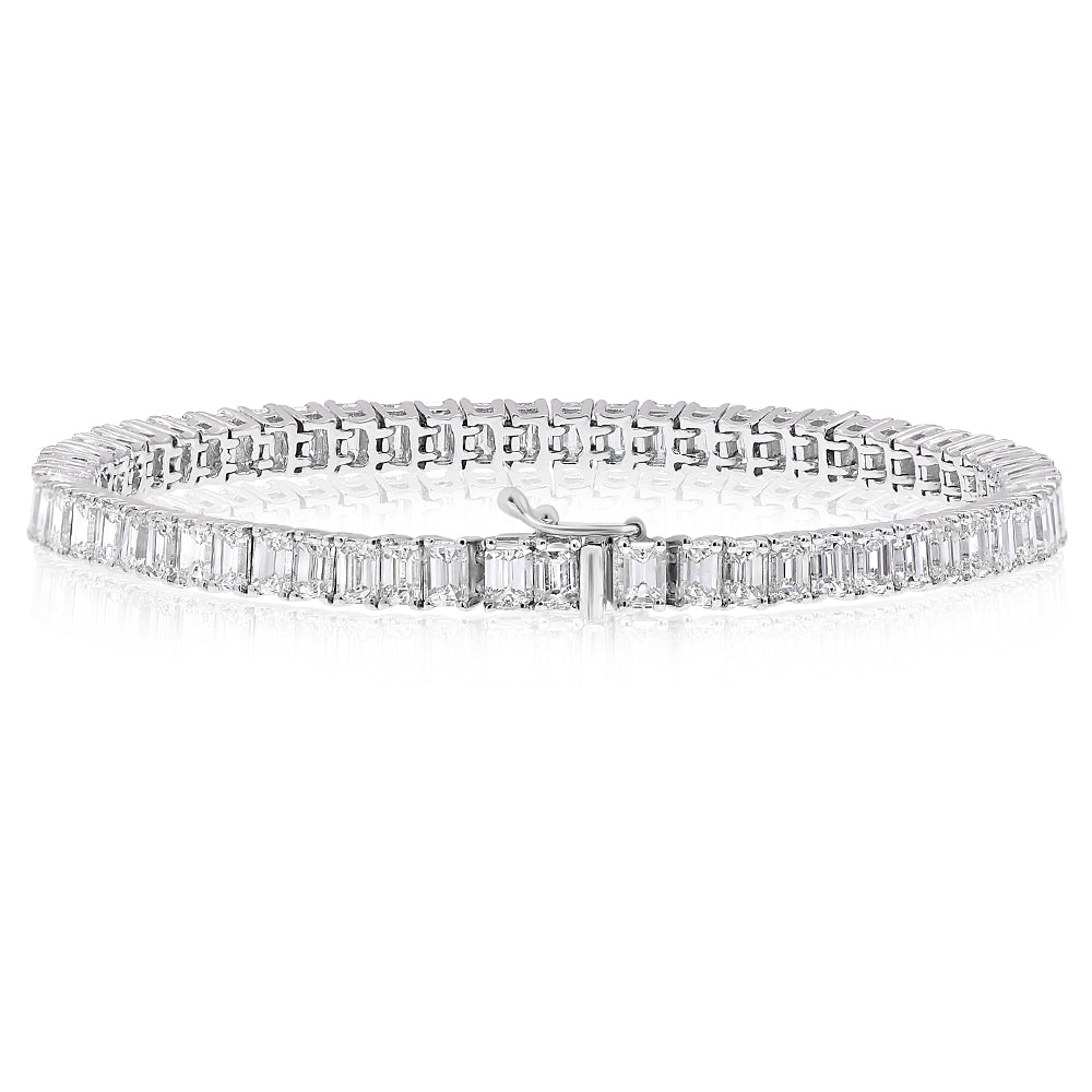 18k White Gold Emerald Cut Diamond Tennis Bracelet 10.25 ctw