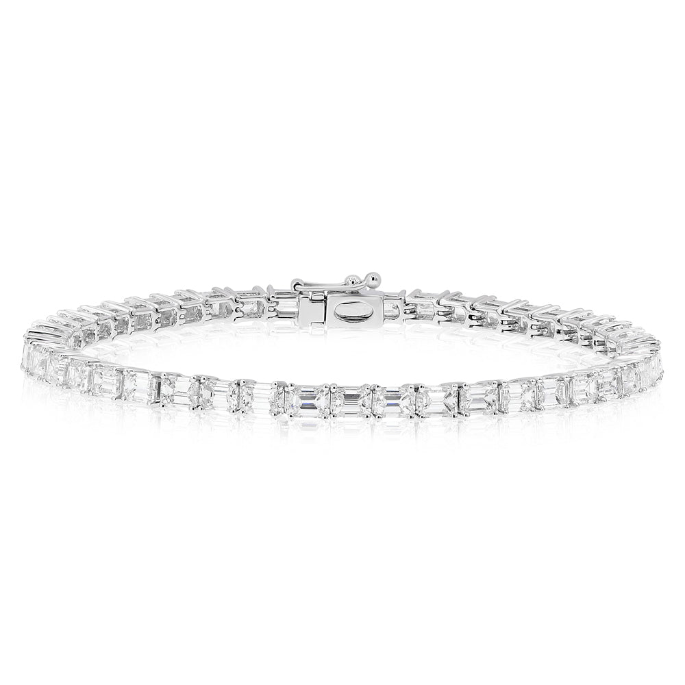 18k White Gold Emerald Cut Tennis Bracelet 9.39 ctw