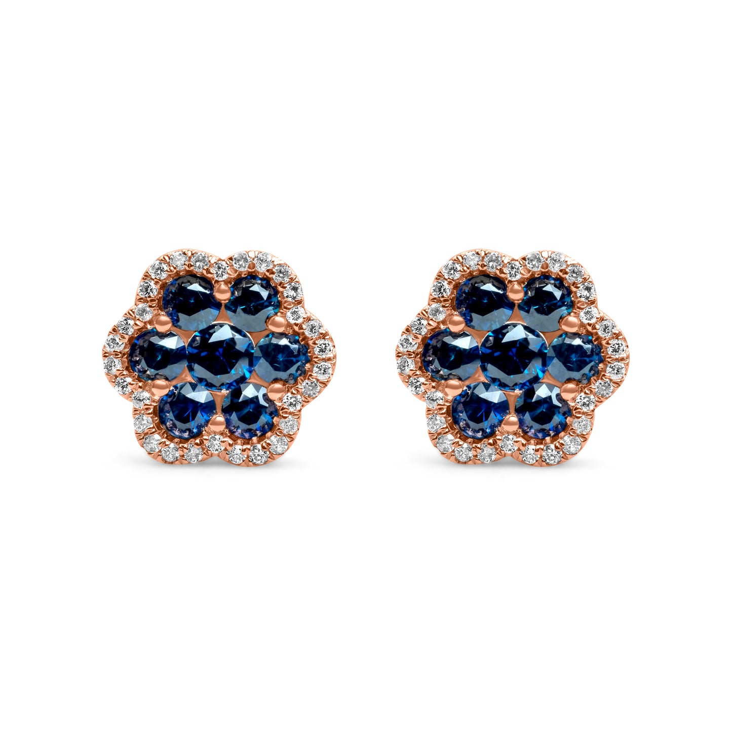 14k Rose Gold Diamond Sapphire Cluster Earrings