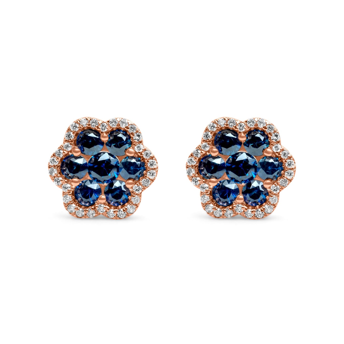 14k Rose Gold Diamond Sapphire Cluster Earrings