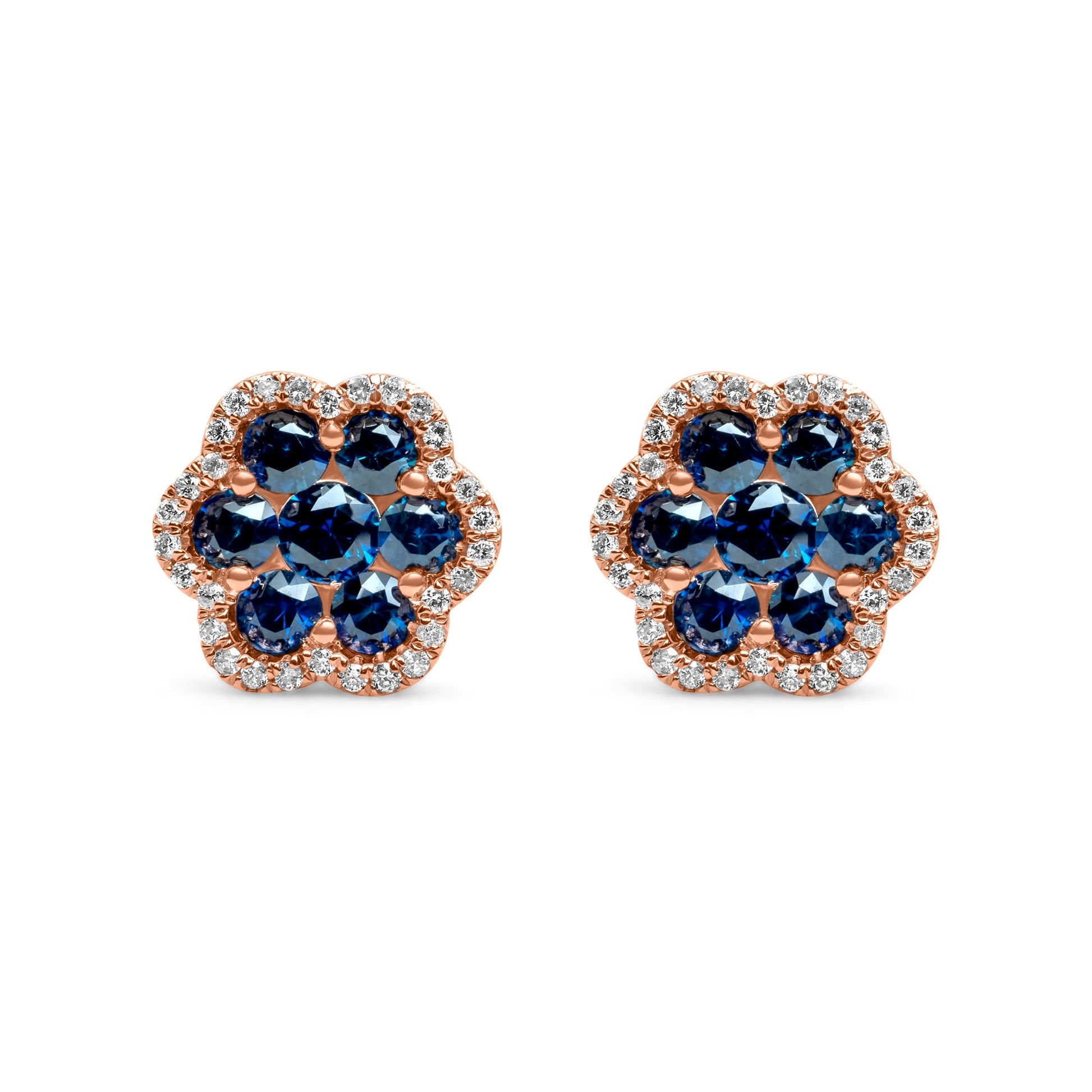 14k Rose Gold Diamond Sapphire Cluster Earrings