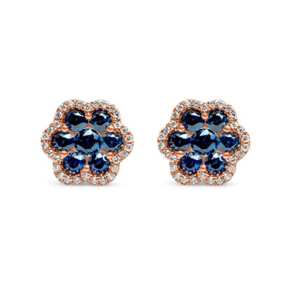 14k Rose Gold Diamond Sapphire Cluster Earrings