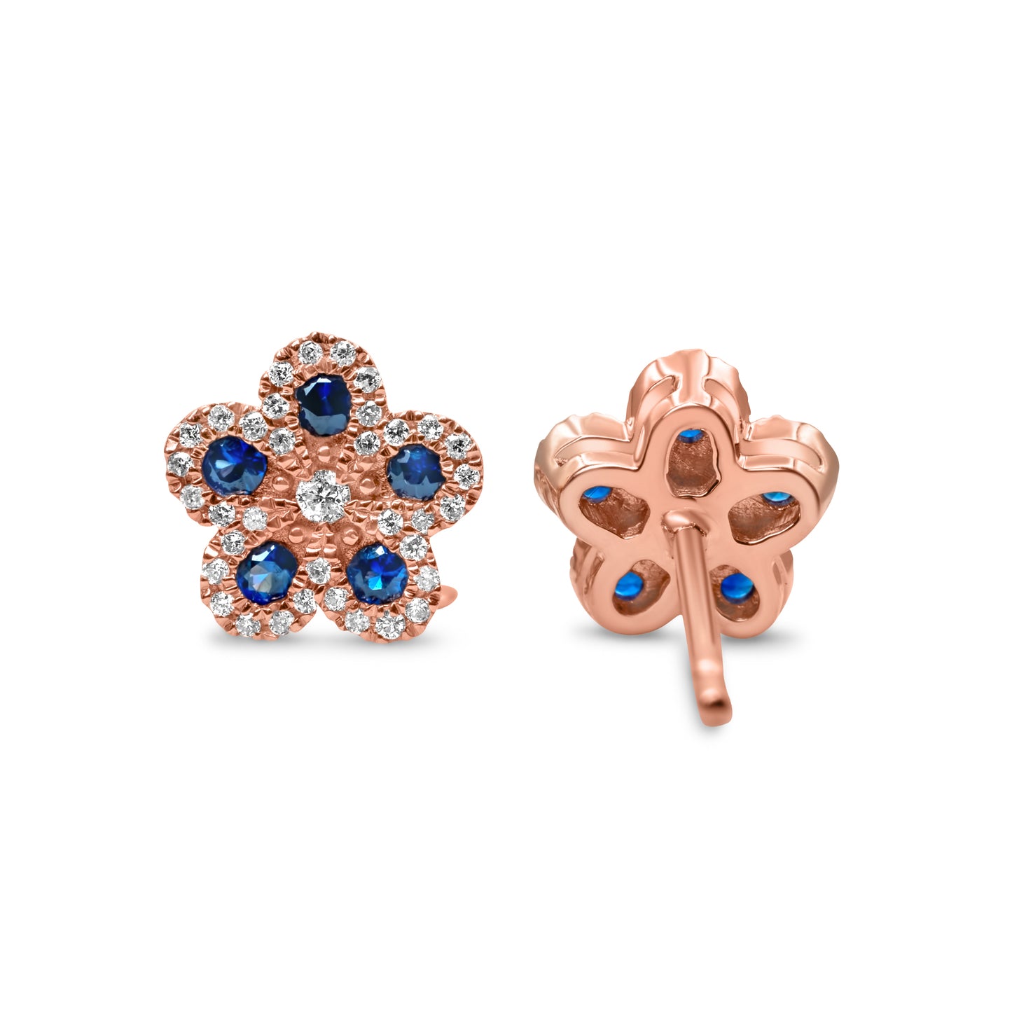 14k Rose Gold Diamond Sapphire Flower Earrings