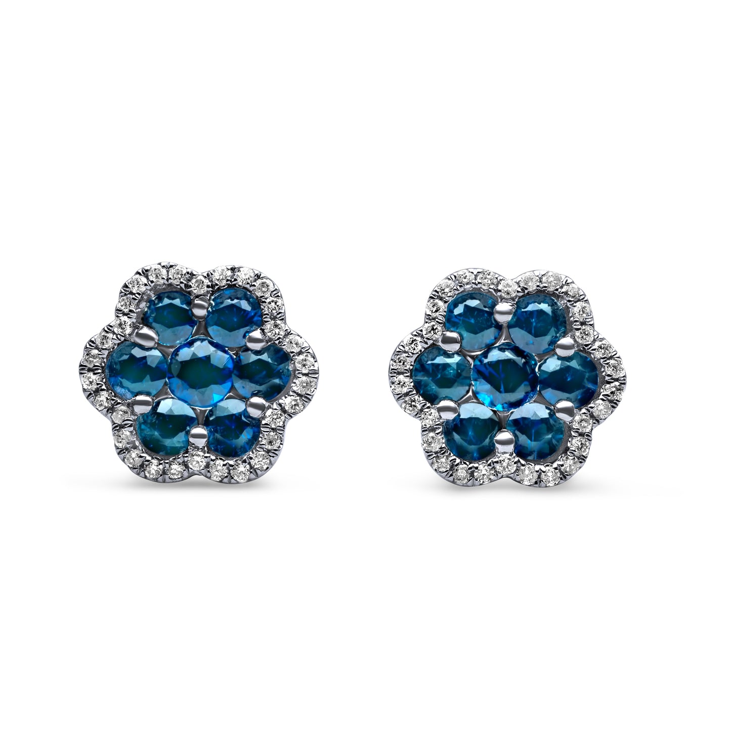 14k Rose Gold Diamond Sapphire Cluster Earrings