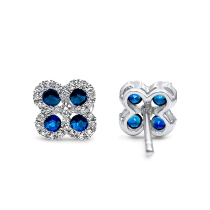 14k White Gold Diamond Sapphire Flower Earrings