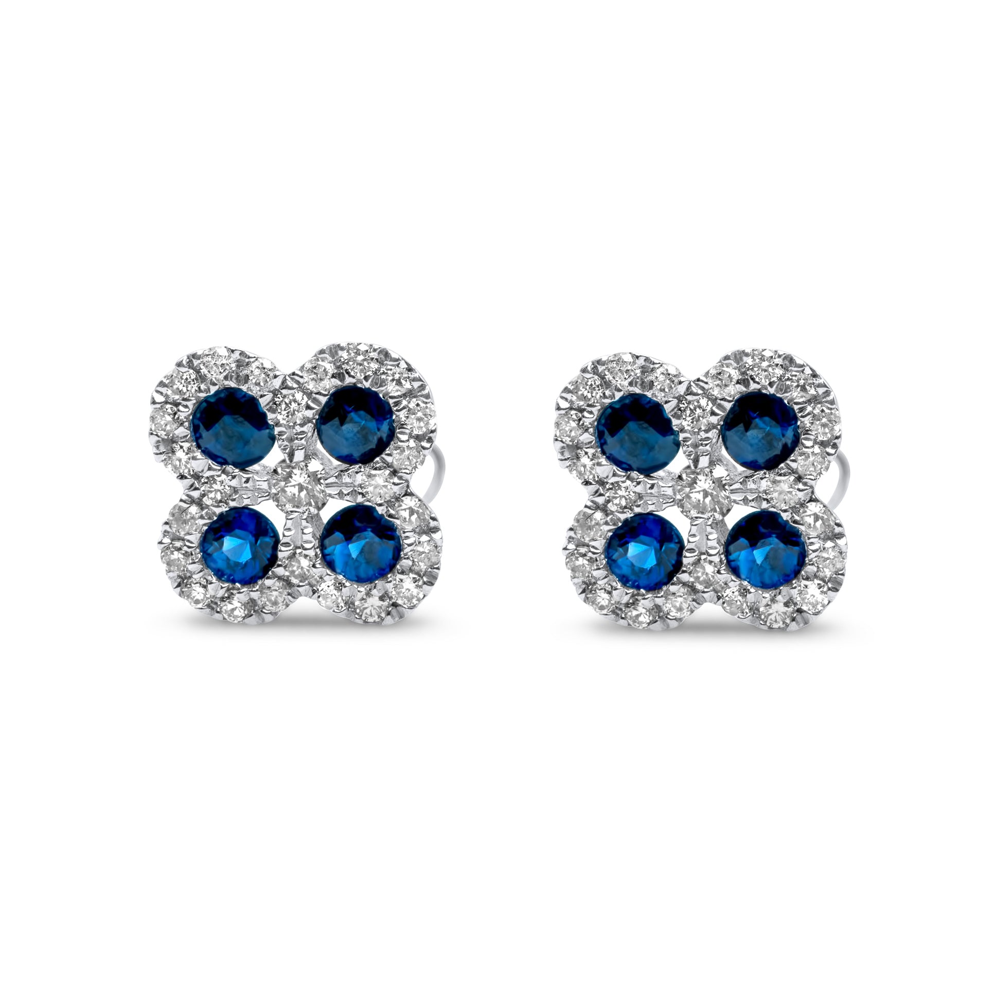 14k White Gold Diamond Sapphire Flower Earrings