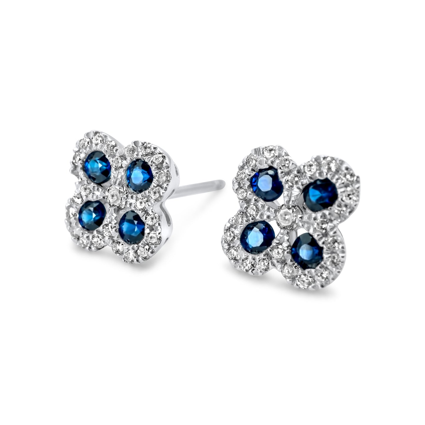 14k White Gold Diamond Sapphire Flower Earrings