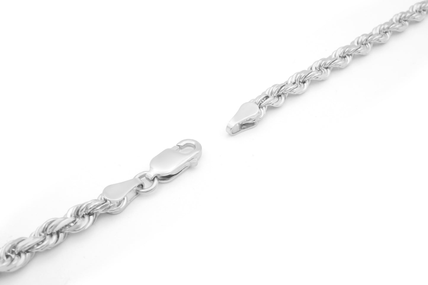 10K White Gold Hollow Rope Chain 3mm