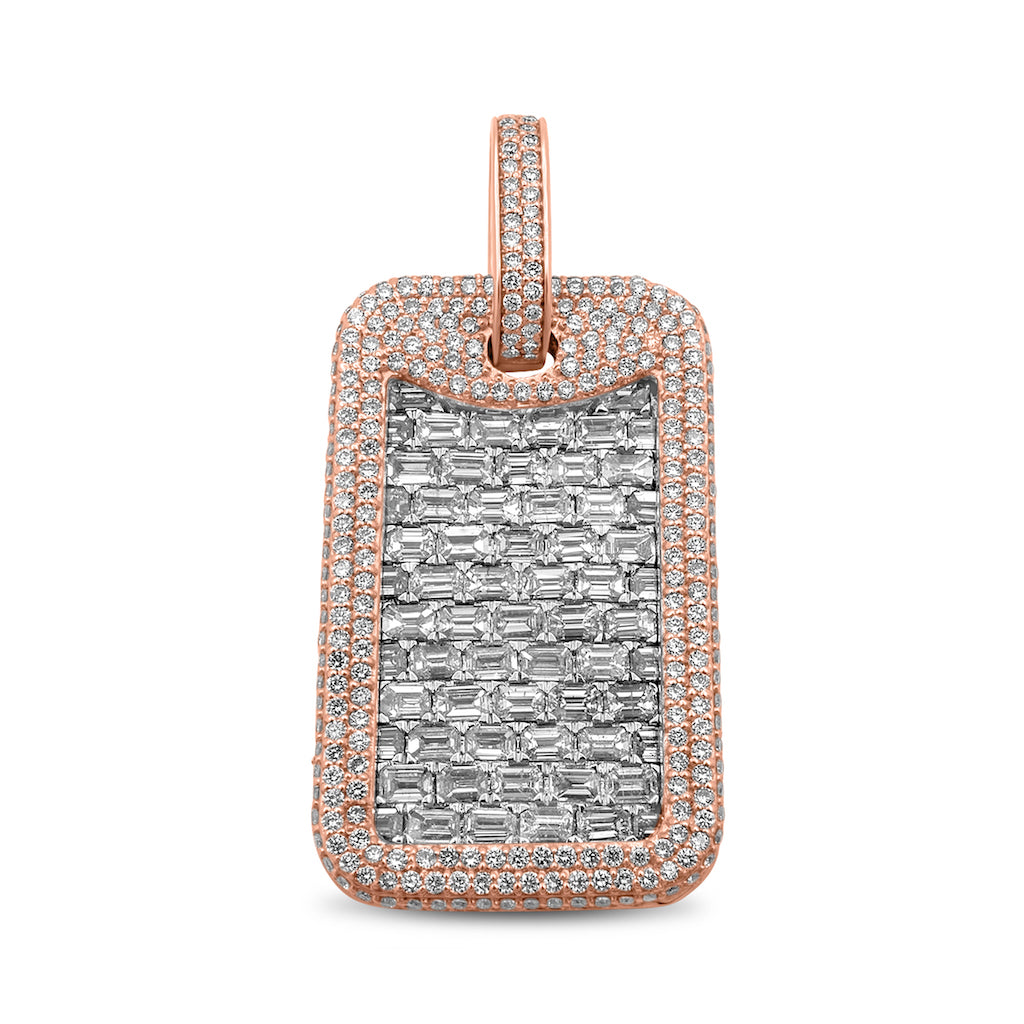 14k Rose Gold Diamond Dog Tag Pendant 4.42ctw