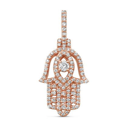 14k Rose Gold Diamond Hamsa Pendant 0.62ctw