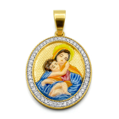 10K Yellow Gold Mary and Jesus Diamond Pendant 0.86CTW