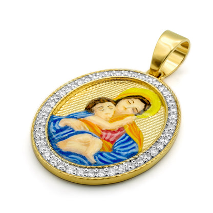 10K Yellow Gold Mary and Jesus Diamond Pendant 0.86CTW