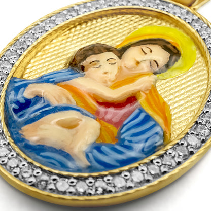 10K Yellow Gold Mary and Jesus Diamond Pendant 0.86CTW