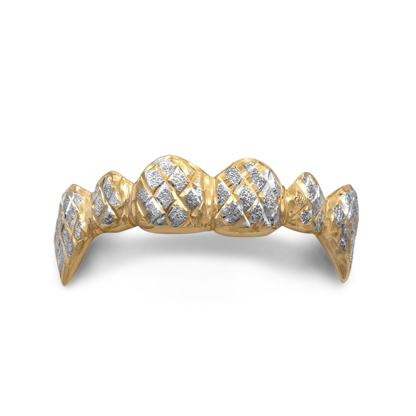 14K White & Gold Checkered Pattern Fang (Top) Grill