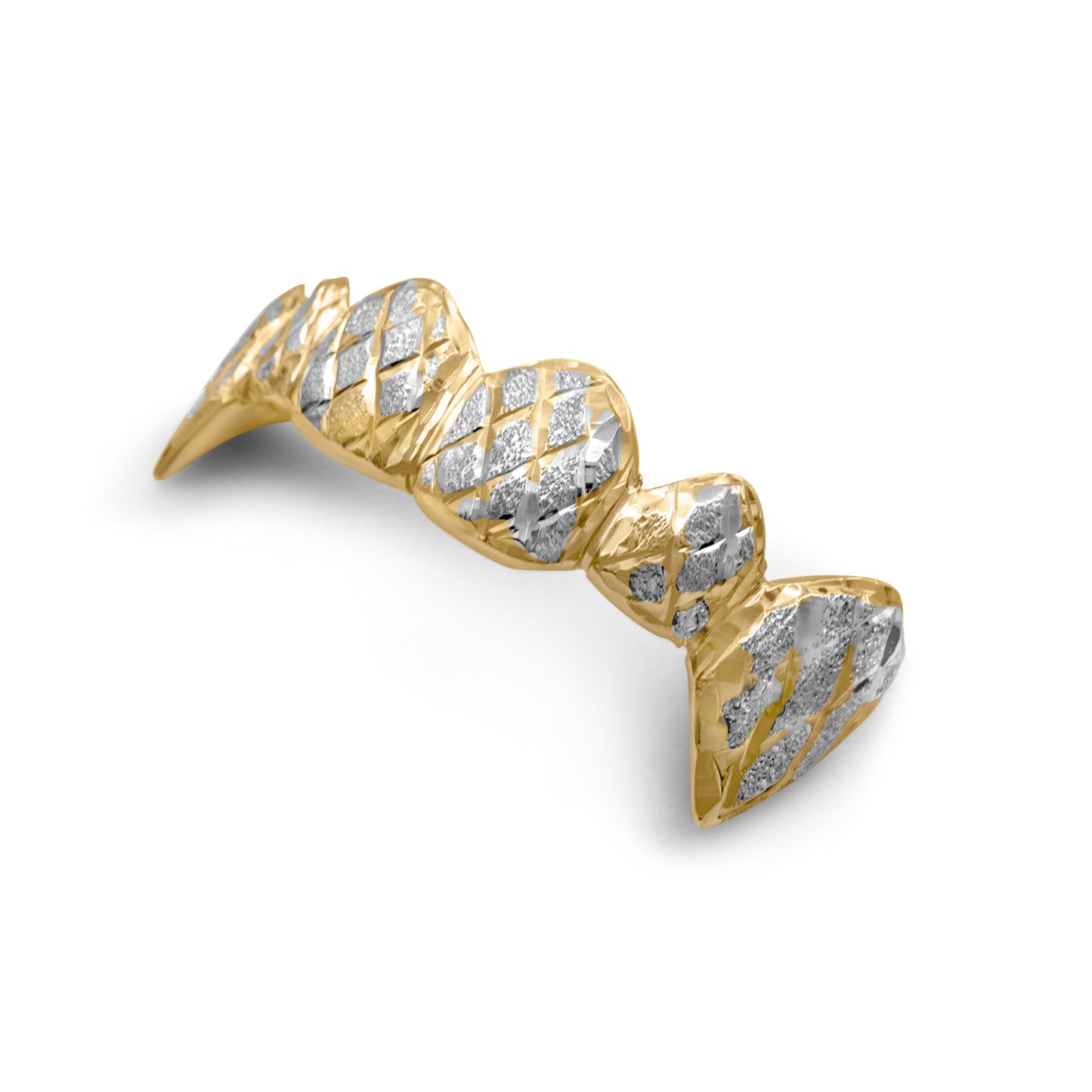 14K White & Gold Checkered Pattern Fang (Top) Grillz