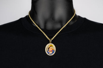 10K Yellow Gold Mary and Jesus Diamond Pendant 0.86CTW