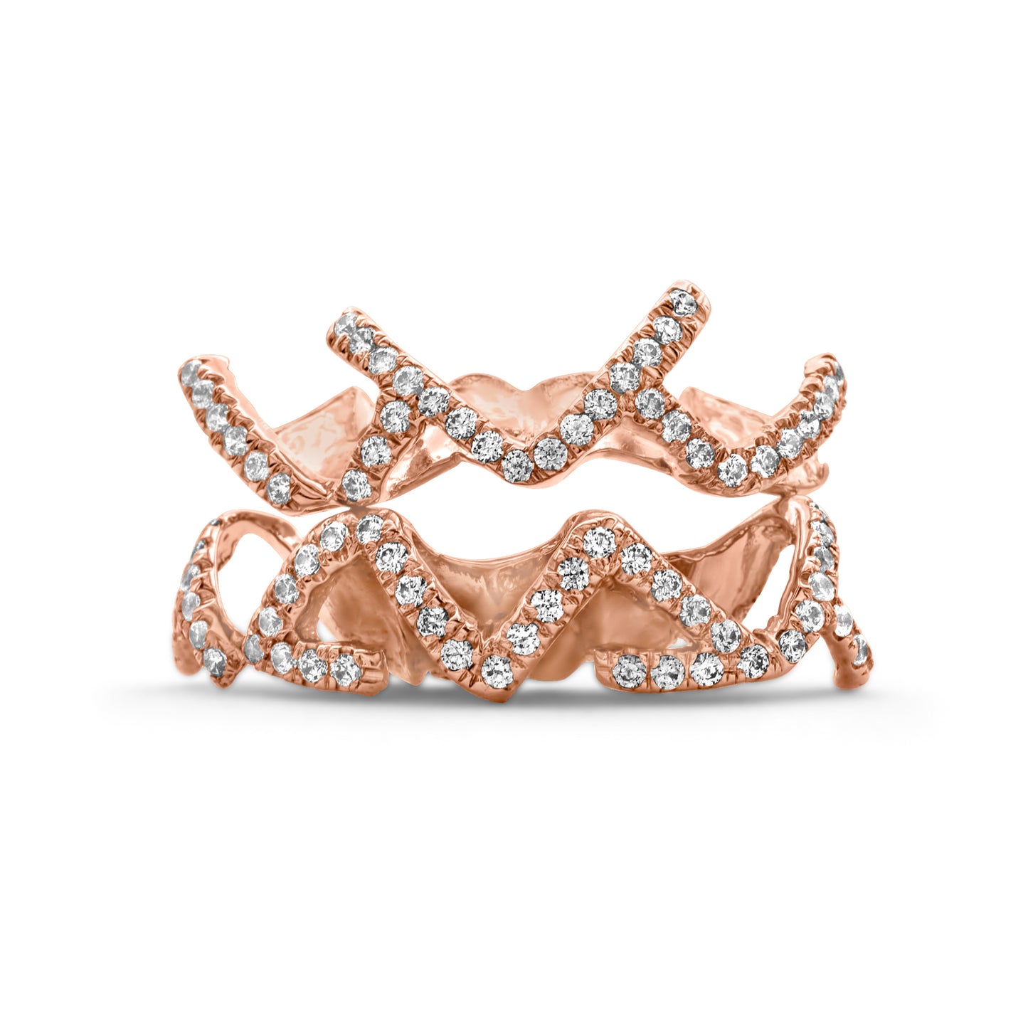 14K Rose Gold Diamond Zig-Zag Row (Top & Bottom Set) Grill