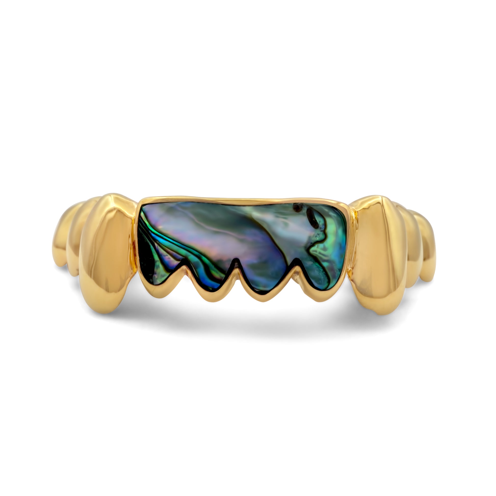 14K Yellow Gold Opal Front Teeth (Bottom) Grill