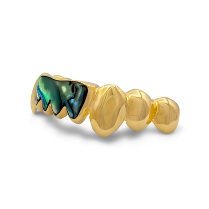 14K Yellow Gold Opal Front Teeth (Bottom) Grill