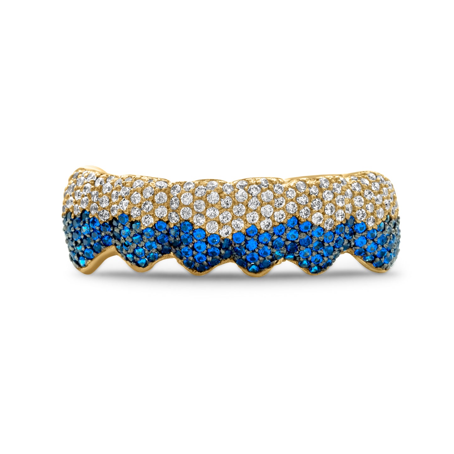 14K Yellow Gold Blue & White Diamond Honeycomb (Bottom) Grill