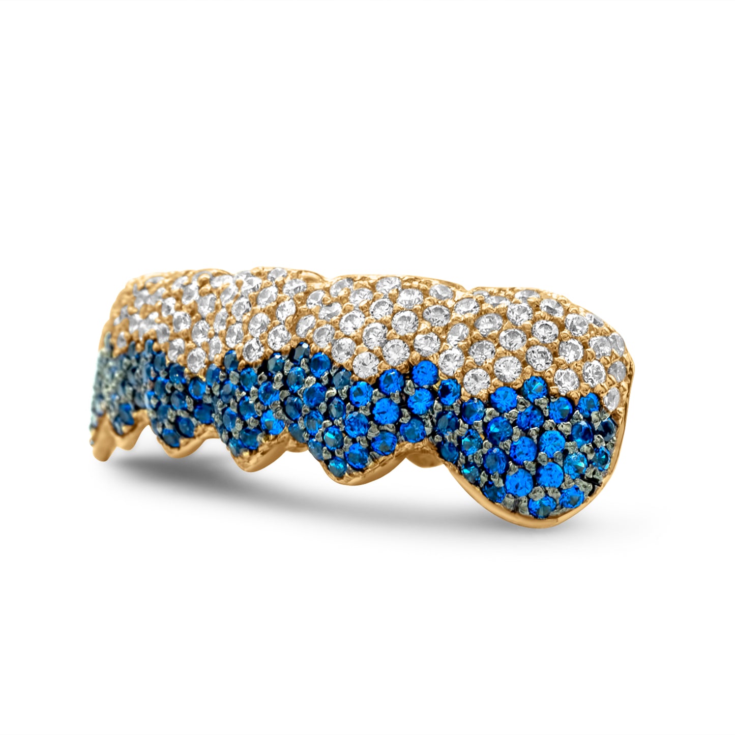 14K Yellow Gold Blue & White Diamond Honeycomb (Bottom) Grill