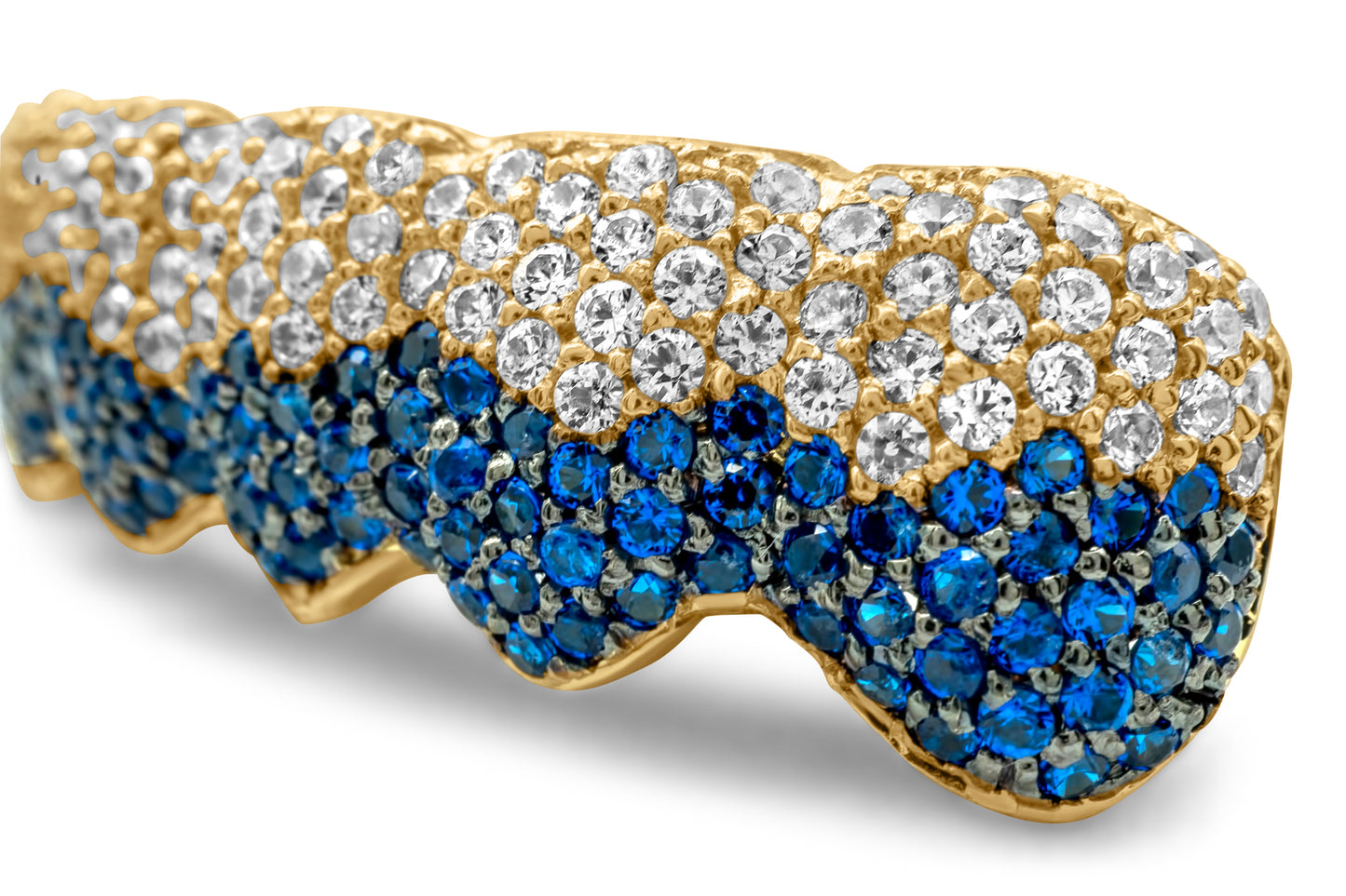 14K Yellow Gold Blue & White Diamond Honeycomb (Bottom) Grill