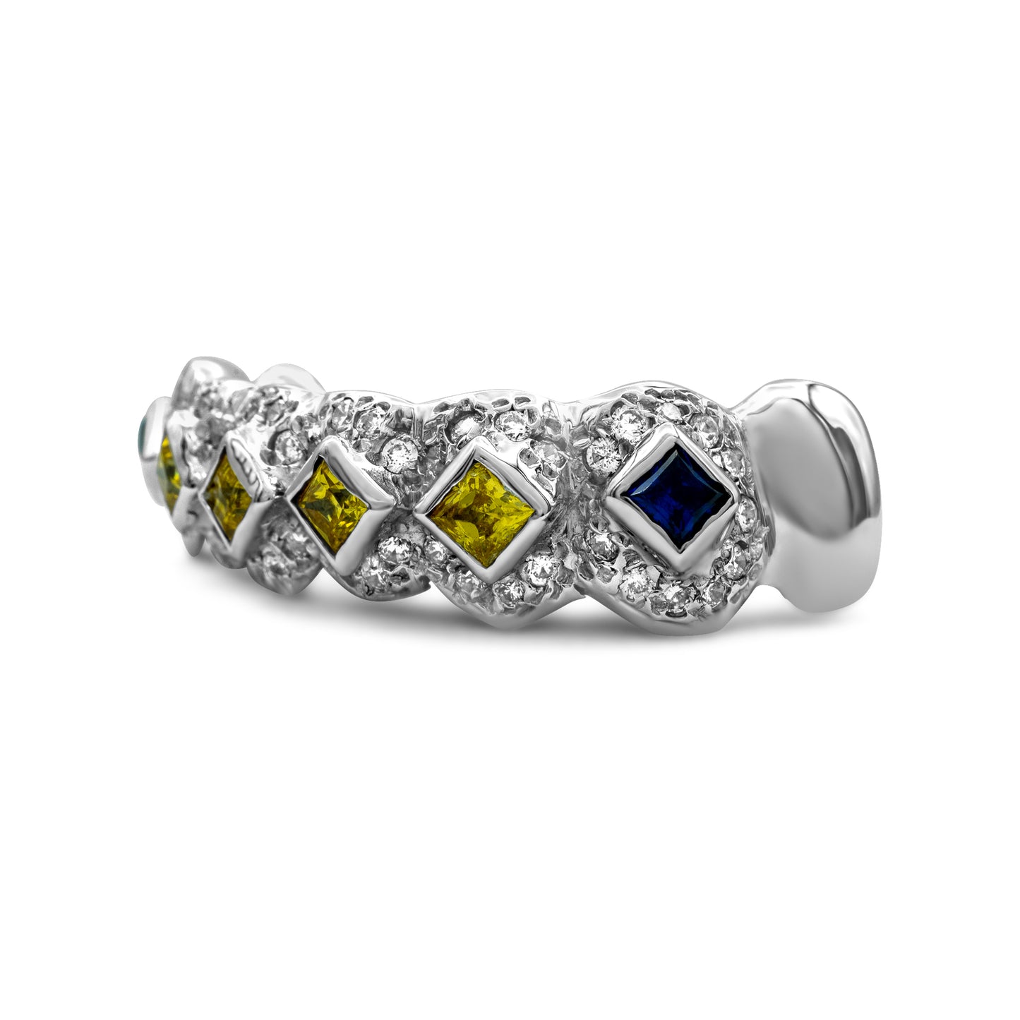 14K White Gold Yellow & Blue (Bottom) Grillz